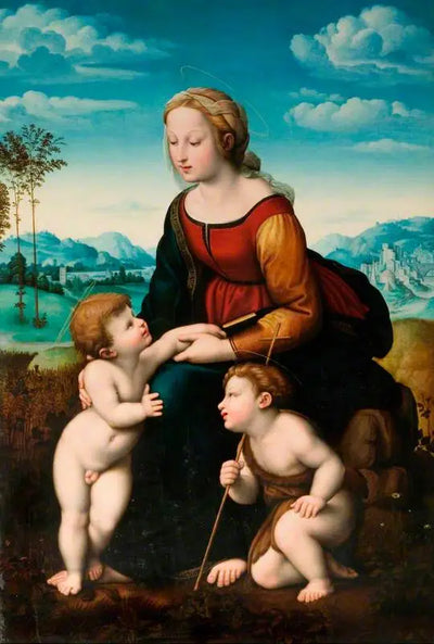 Reproduction du tableau « La Vierge à l'Enfant avec saint Jean - Raphaël Sanzio » par Alpha Reproduction en peinture à l’huile