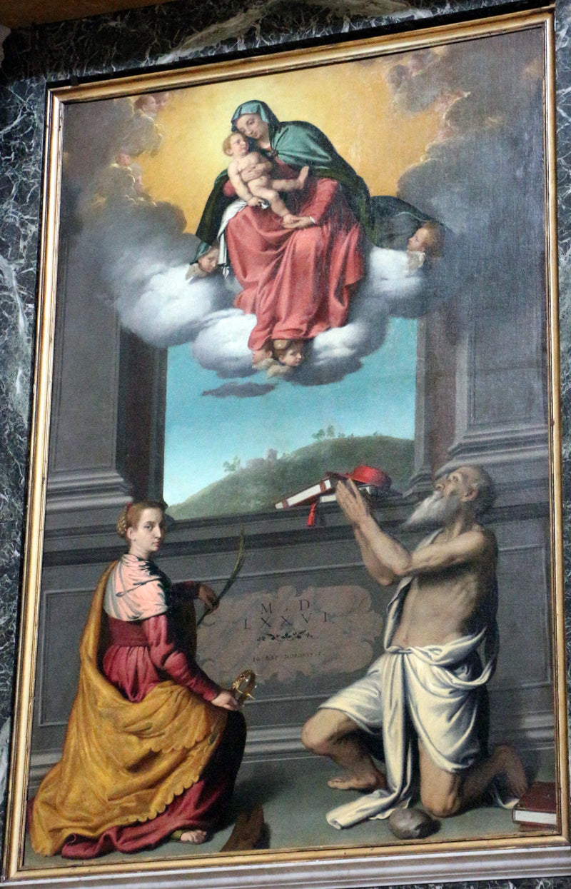 Neitsyt ja lapsi kirkossa pyhien kanssa - Giovanni Battista Moroni