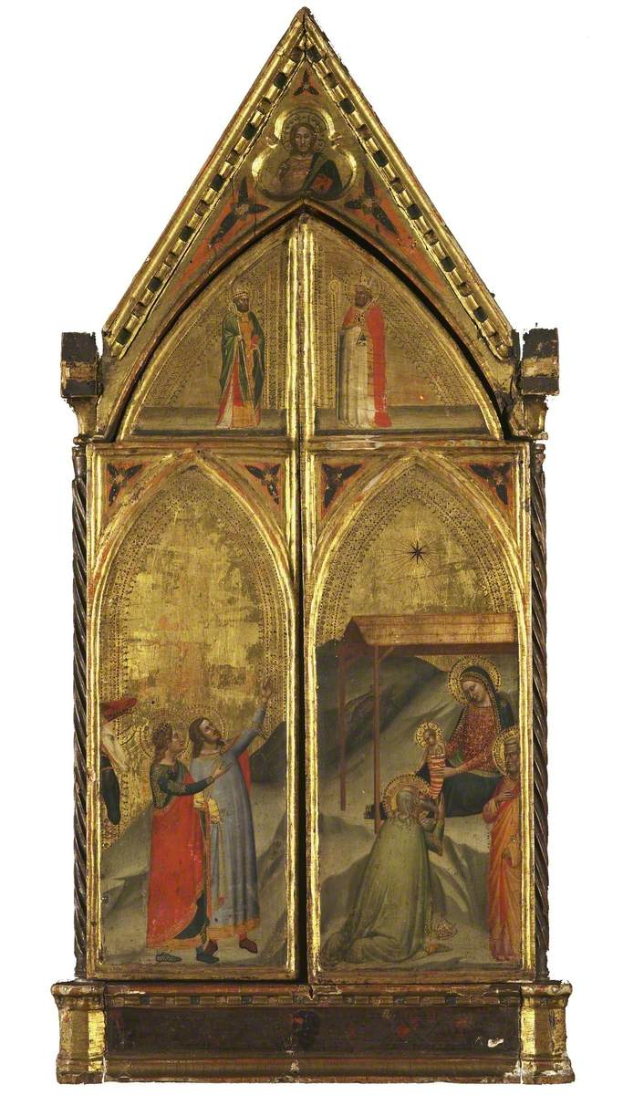 Neitsyt ja lapsi istuessaan pyhäin kanssa (suljettu triptyykki) - Bernardo Daddi