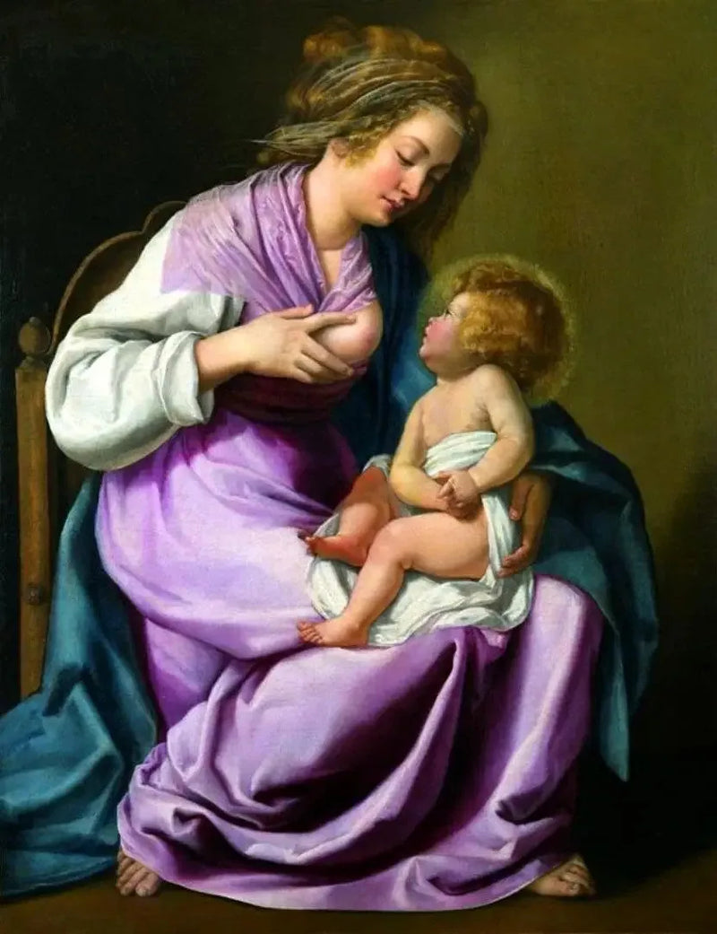 Neitsyt imettämässä lasta - Artemisia Gentileschi