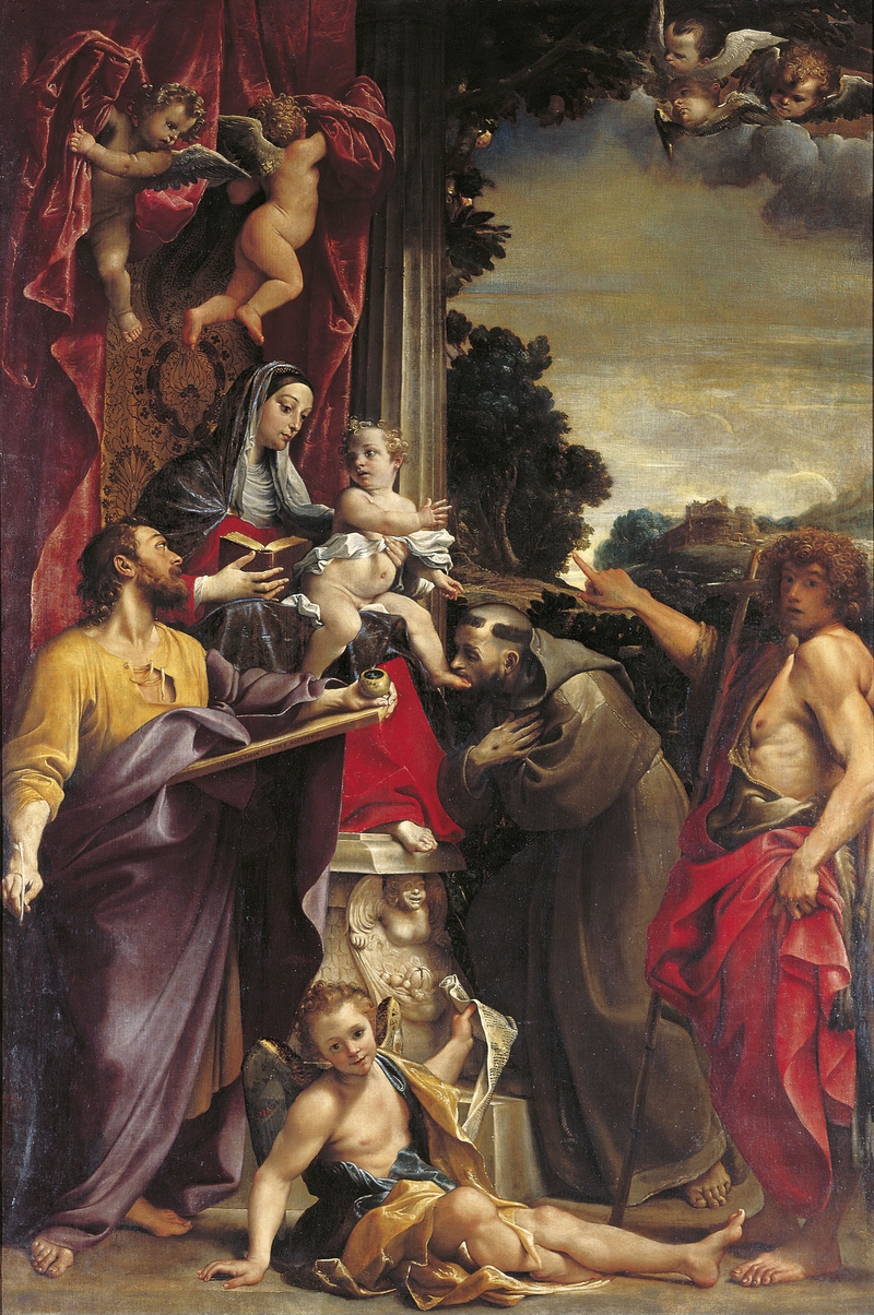 Neitsyt istuimella ja pyhä Matteus - Annibale Carracci