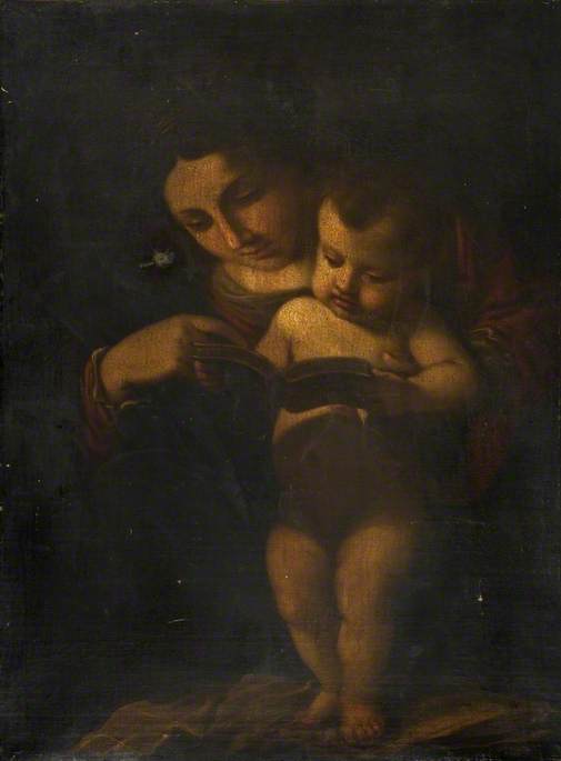 Neitsyt opettamassa Jeesus-lapselle lukemaan - Guercino