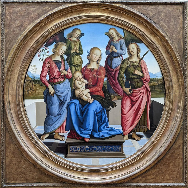 Neitsyt ja lapsi enkeleiden ympäröimänä, pyhä Roosa ja pyhä Katariina - Pietro Perugino