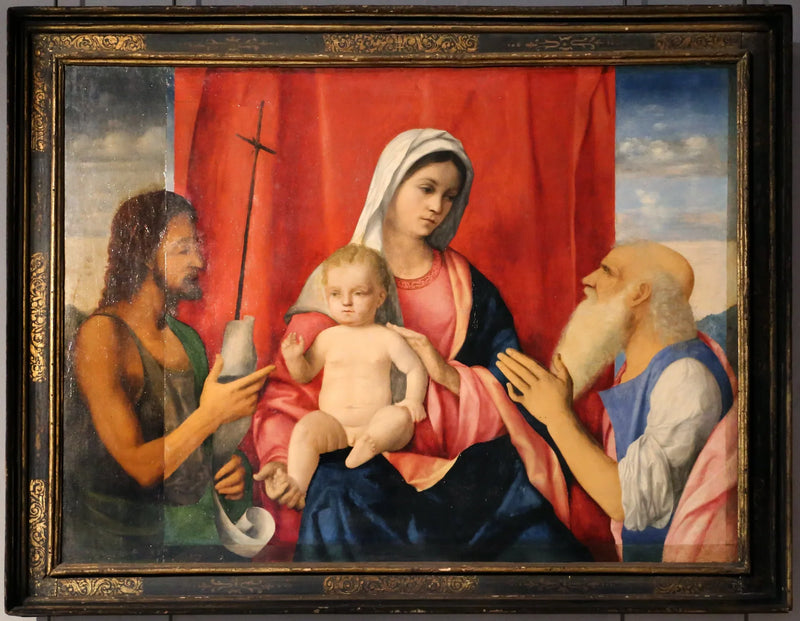 Neitsyt ja lapsi pyhimys Johannes Kastajan ja pyhimys Hieronymuksen välissä - Giovanni Bellini
