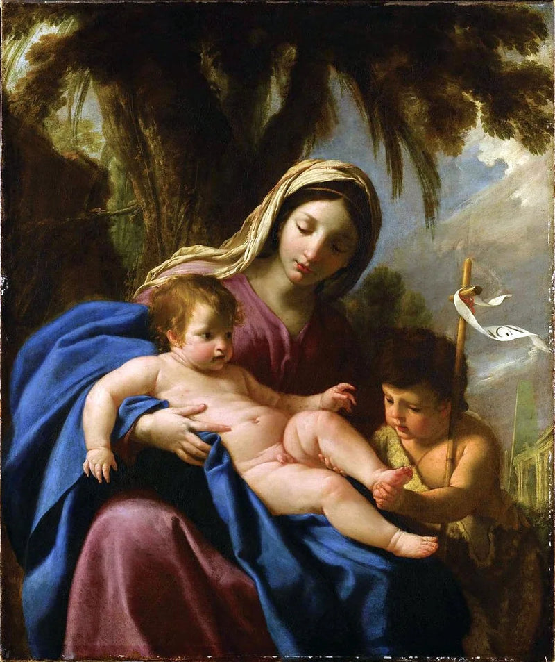 Neitsyt ja Jeesus-lapsi pyhän Johannes Kastajan kanssa - Eustache Le Sueur