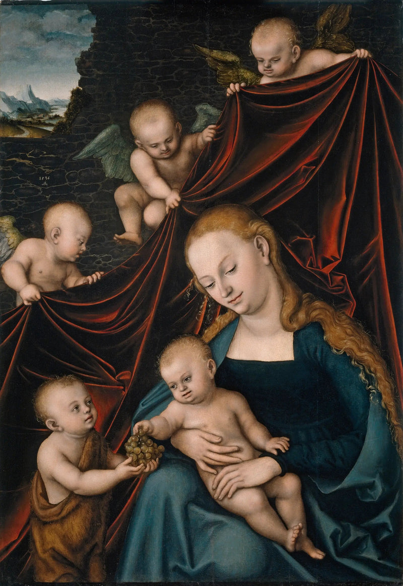 Neitsyt ja lapsi, Pyhä Johannes ja enkelit - Lucas Cranach vanhempi