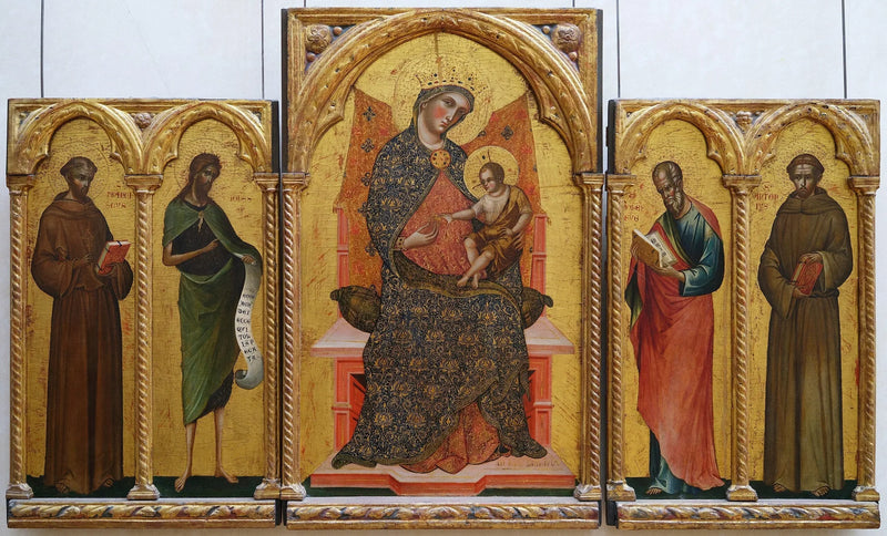 Neitsyt ja lapsi, Pyhät Fransiskus Assisilainen, Johannes Kastaja, Johannes Evankelista ja Antonius Padovalainen - Paolo Veneziano