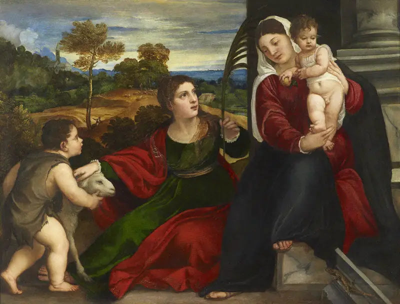 Neitsyt Maria, Lapsi, Pyhä Agnes ja Pyhä Johannes Kastaja - Titian
