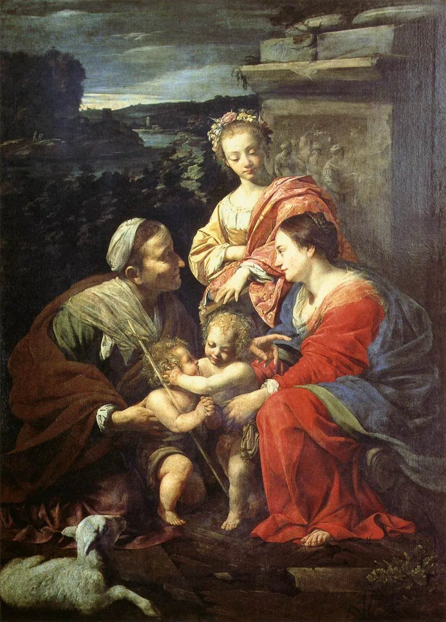 Neitsyt Maria ja Lapsi Jeesus, sekä Pyhä Elisabet, Pyhä Johannes Kastaja ja Pyhä Katariina - Simon Vouet