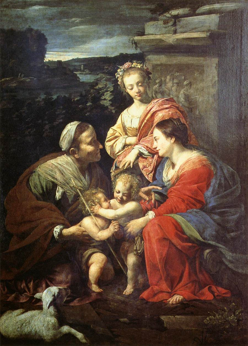 Neitsyt Maria ja Lapsi Jeesus, sekä Pyhä Elisabet, Pyhä Johannes Kastaja ja Pyhä Katariina - Simon Vouet