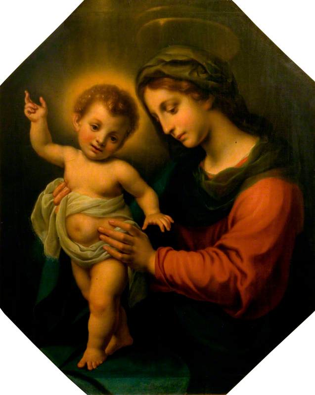 Neitsyt pitäen pientä Jeesus-lasta seisomassa - Carlo Dolci