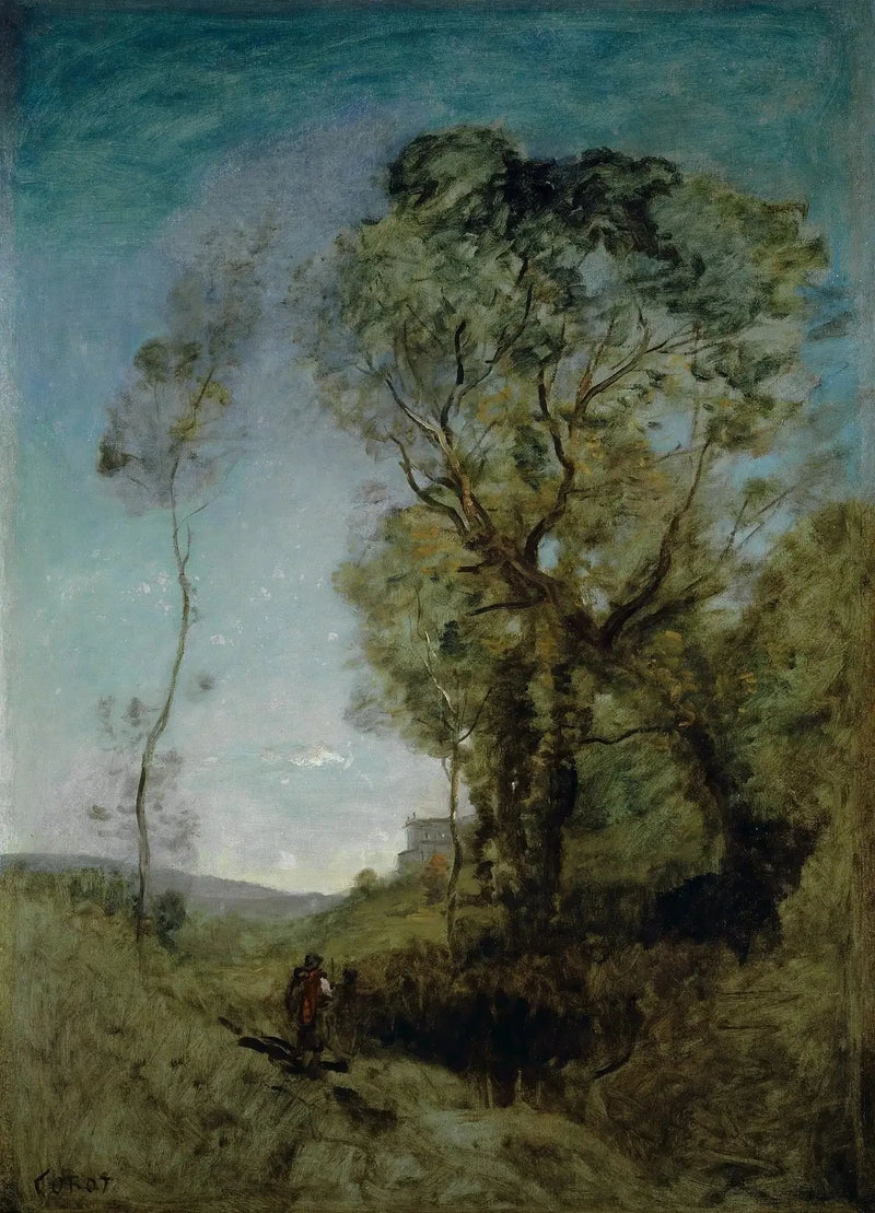 Italialainen huvila pinojen takana - Jean-Baptiste Camille Corot