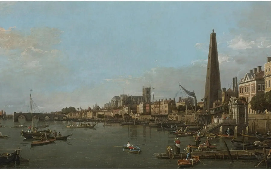 Westminsterin kaupunki Tamisen rannalta, lähellä York Water Gatea - Canaletto