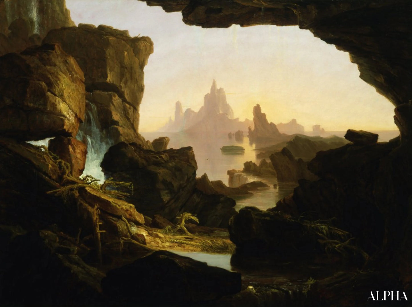 Tulvan vesien laskeminen - Thomas Cole - Korkealaatuiset taulujen ja maalauksien reproduktiot
