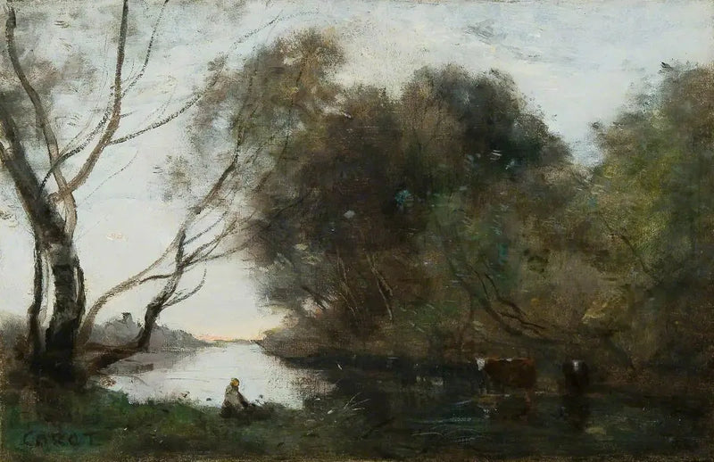 Lac : Auringonlasku - Jean-Baptiste Camille Corot