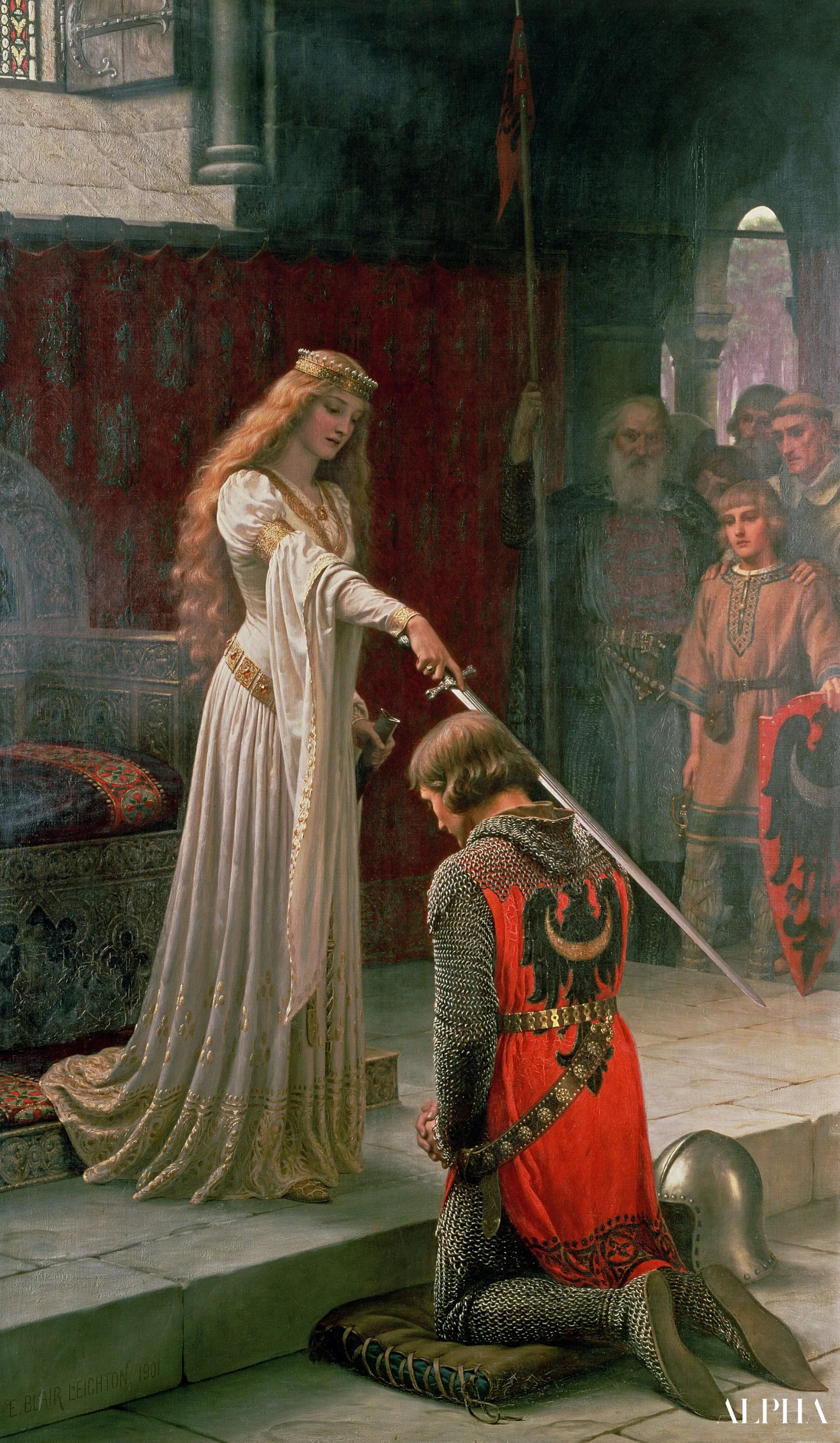 Reproduction du tableau « L'Adoubement - Edmund Leighton » par Alpha Reproduction en peinture à l’huile