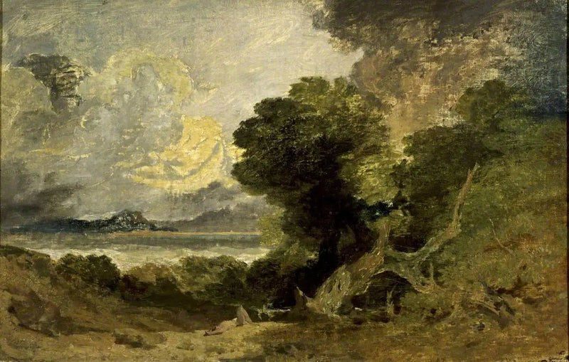 Maisema järven ja kaatuneen puun kanssa - J. M. W. Turner