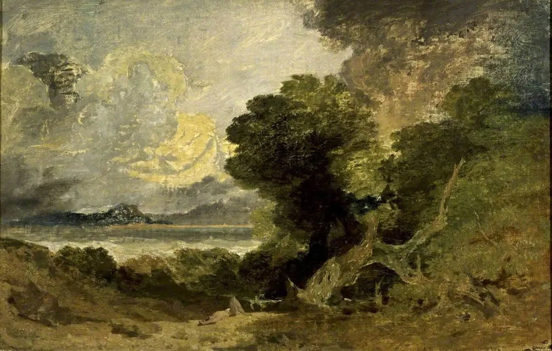 Maisema järven ja kaatuneen puun kanssa - J. M. W. Turner