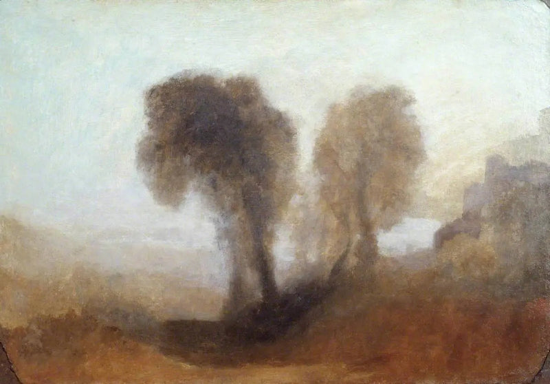Maisema puineen ja linna - J. M. W. Turner