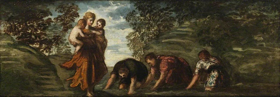 Latone muuttaa Lykiain maanviljelijät sammakkoiksi - Jacopo Tintoretto