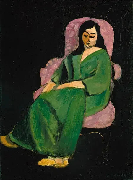 Laurette vihreässä mekossa, musta tausta - Henri Matisse