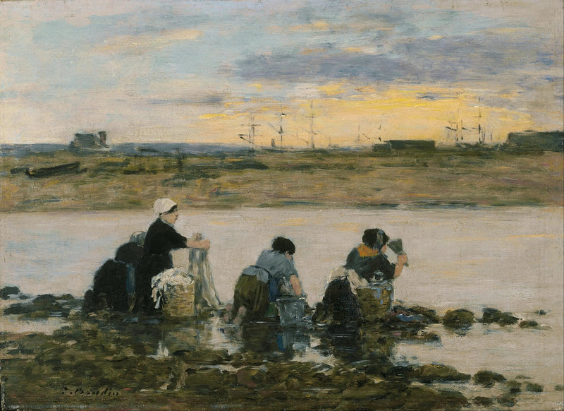 Pesijät joen rannalla - Eugène Boudin