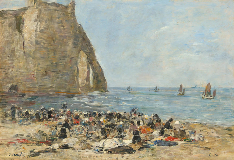 Pesijät Étretatin rannalla - Eugène Boudin