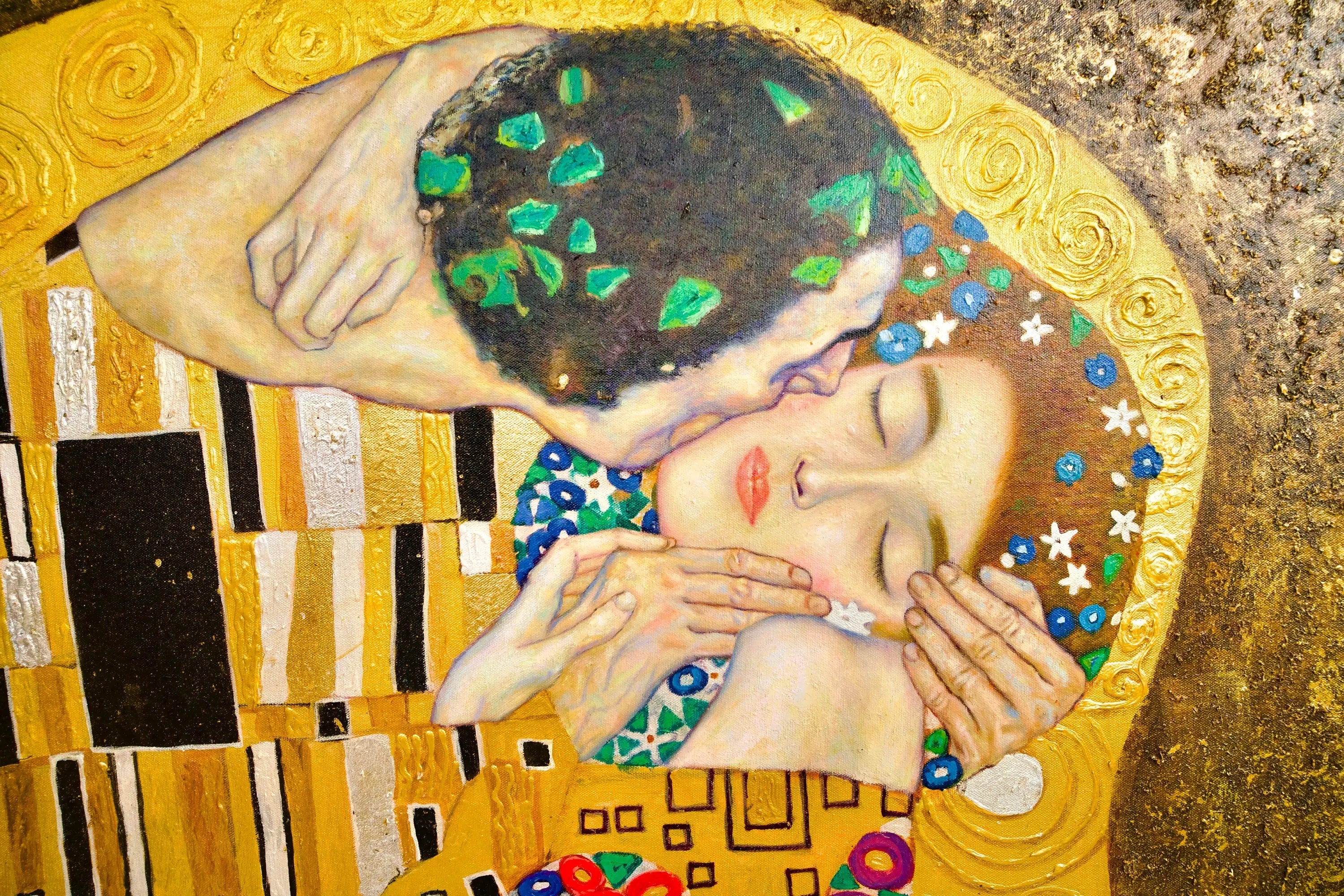 Le Baiser Réimaginé par Master Apollon | 200 x 200 cm Reproductions de tableaux à la peinture à l’huile
