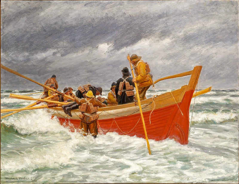 Punainen pelastusvene lähtee. - Michael Peter Ancher