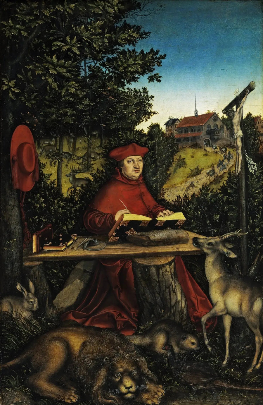 Kardinaali Albert Brandenburgilainen (1490-1545) roolissa Pyhä Hieronymus - Lucas Cranach vanhempi