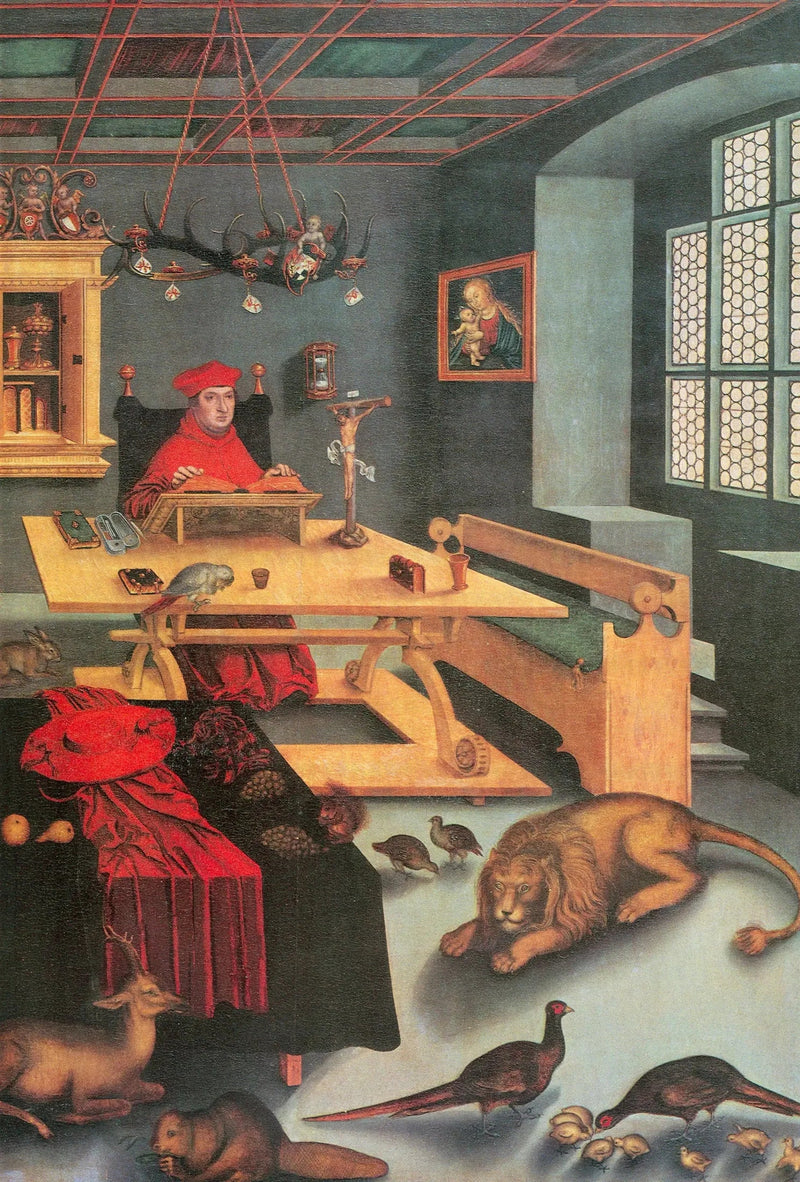 Kardinaali Albrecht Brandenburgilainen roolissa Pyhä Hieronymus - Lucas Cranach vanhempi