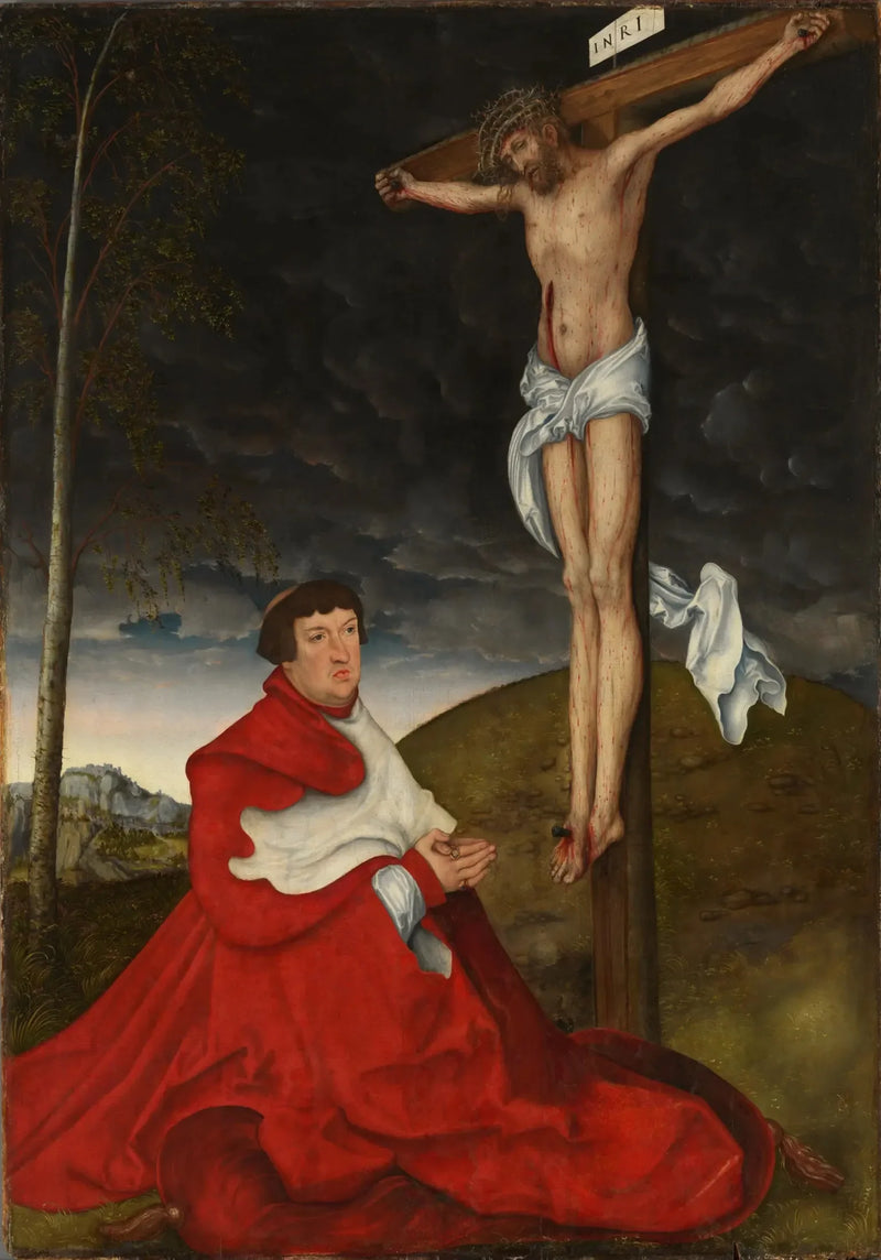 Kardinaali Albrecht von Brandenbourg rukoilemassa ristiinnaulitsemisen edessä - Lucas Cranach vanhempi
