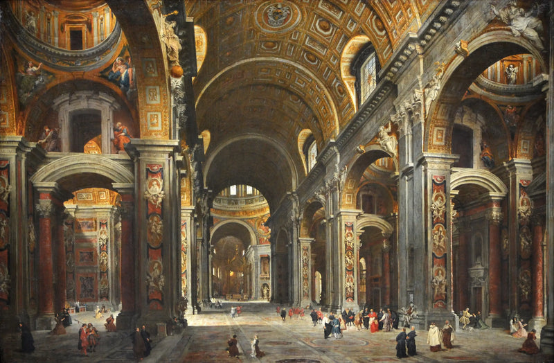 Kardinaali Melchior de Polignac vierailee Pyhän Pietarin kirkossa Roomassa - Giovanni Paolo Panini