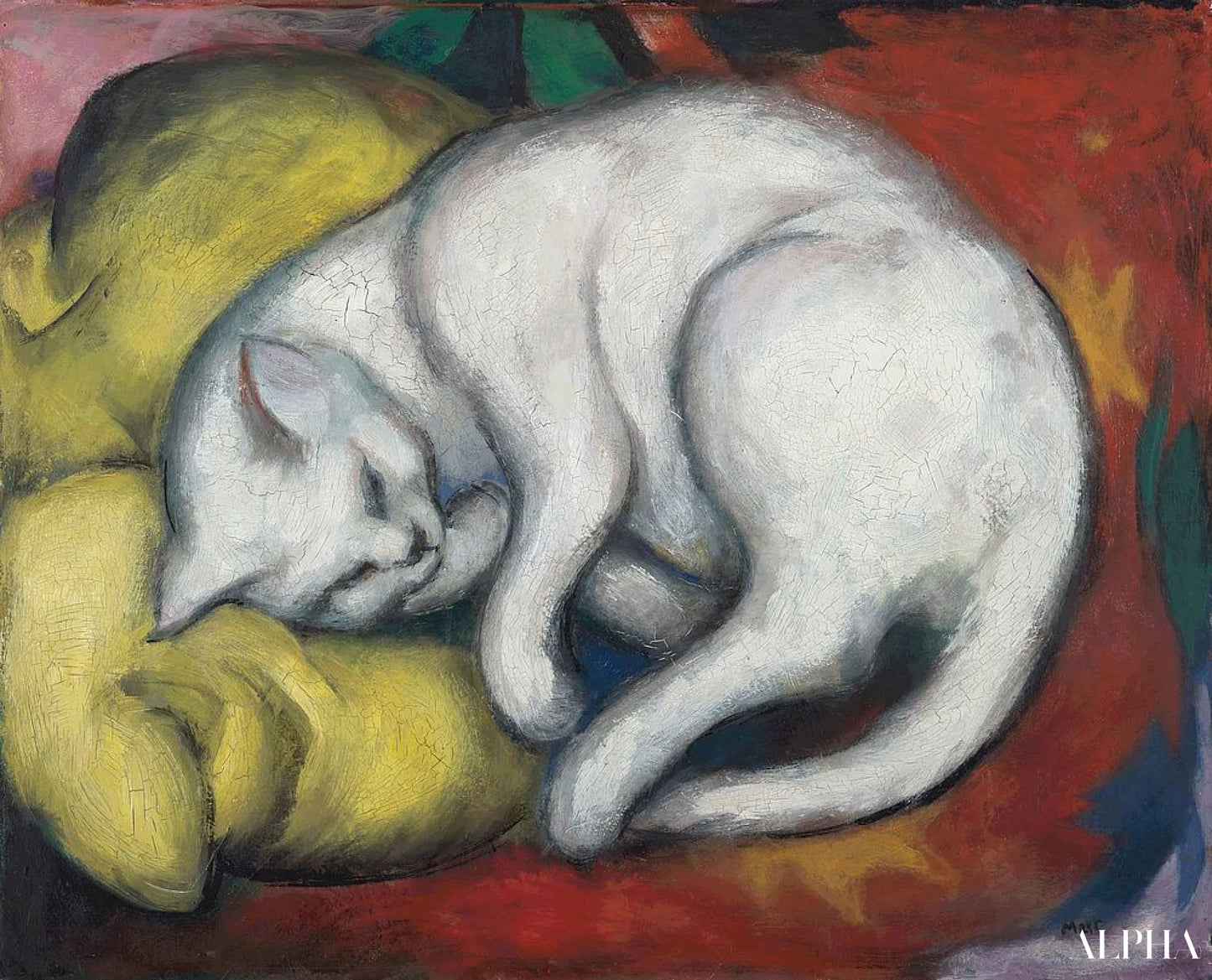 Valkoinen kissa - Franz Marc - Korkealaatuiset taulujen ja maalauksien reproduktiot