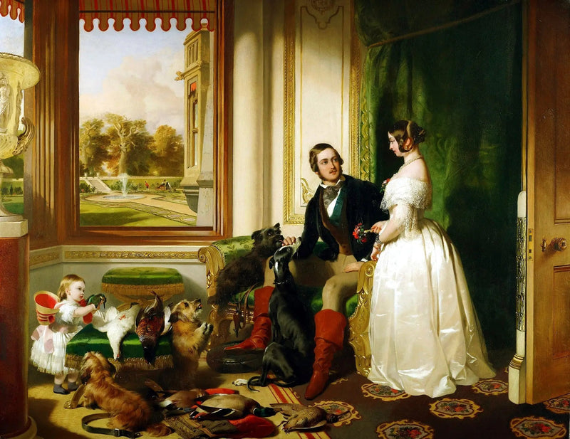 Windsorin linna nykyaikana; kuningatar Viktoria, prinssi Albert ja kuningatar Victoria - Edwin Henry Landseer