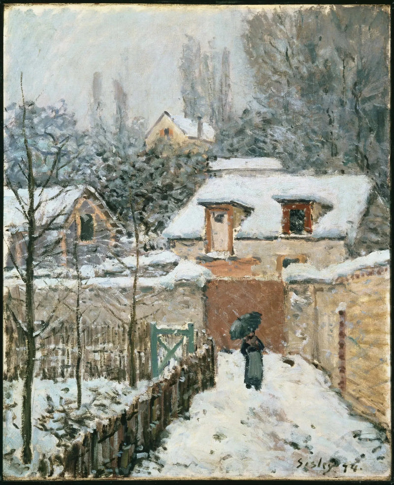 Étarchén polku lumessa Louveciennesissa - Alfred Sisley