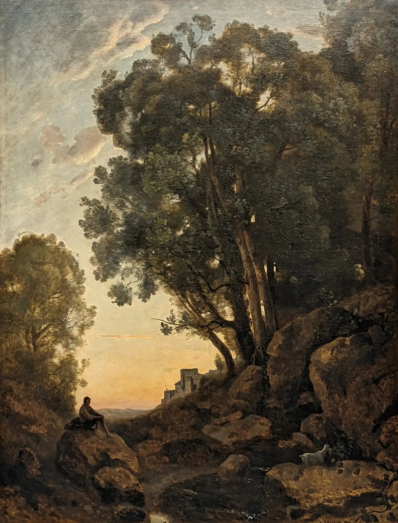 Italialainen Le Chevrier. Auringonlaskun vaikutus - Jean-Baptiste Camille Corot