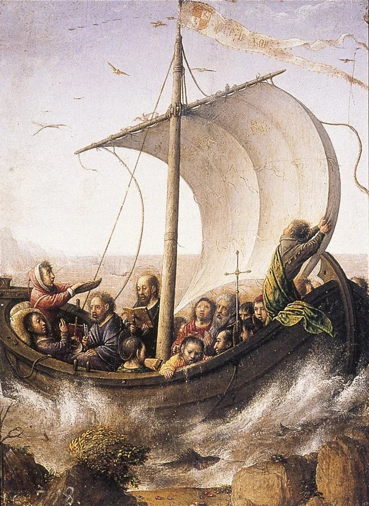 Kristus rauhoittamassa myrskyä Tiberiaksen järvellä - Juan de Flandes