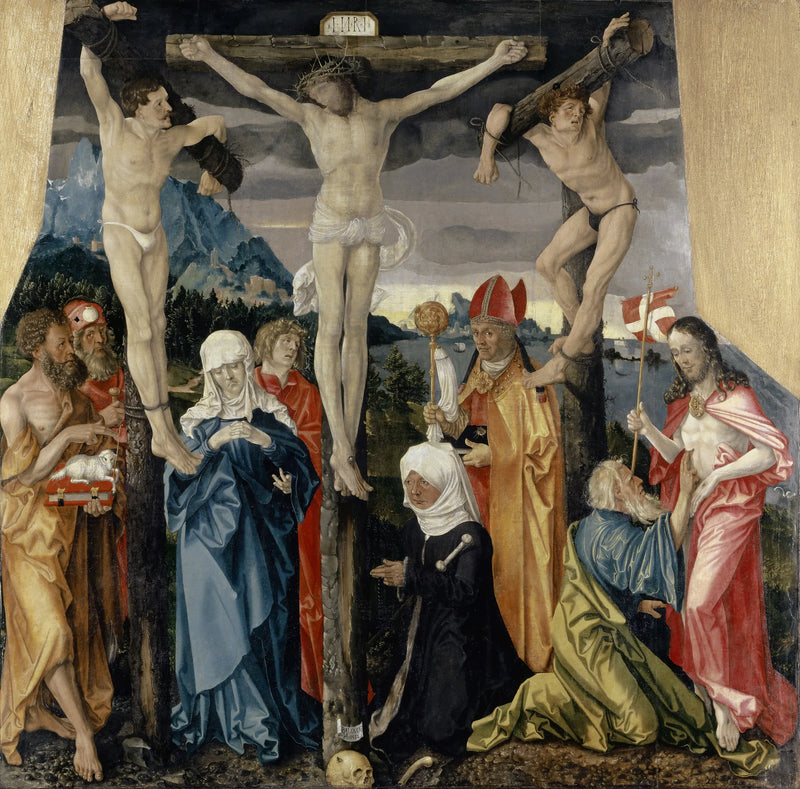 Kristus ristiinnaulittuna roistojensa, pyhimysten ja lahjoittajan kanssa - Hans Baldung Grien