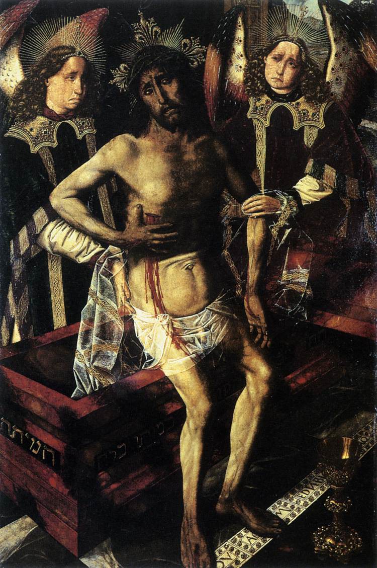 Kristus hauta-arkussa, jota tukevat kaksi enkeliä - Bartolomé Bermejo