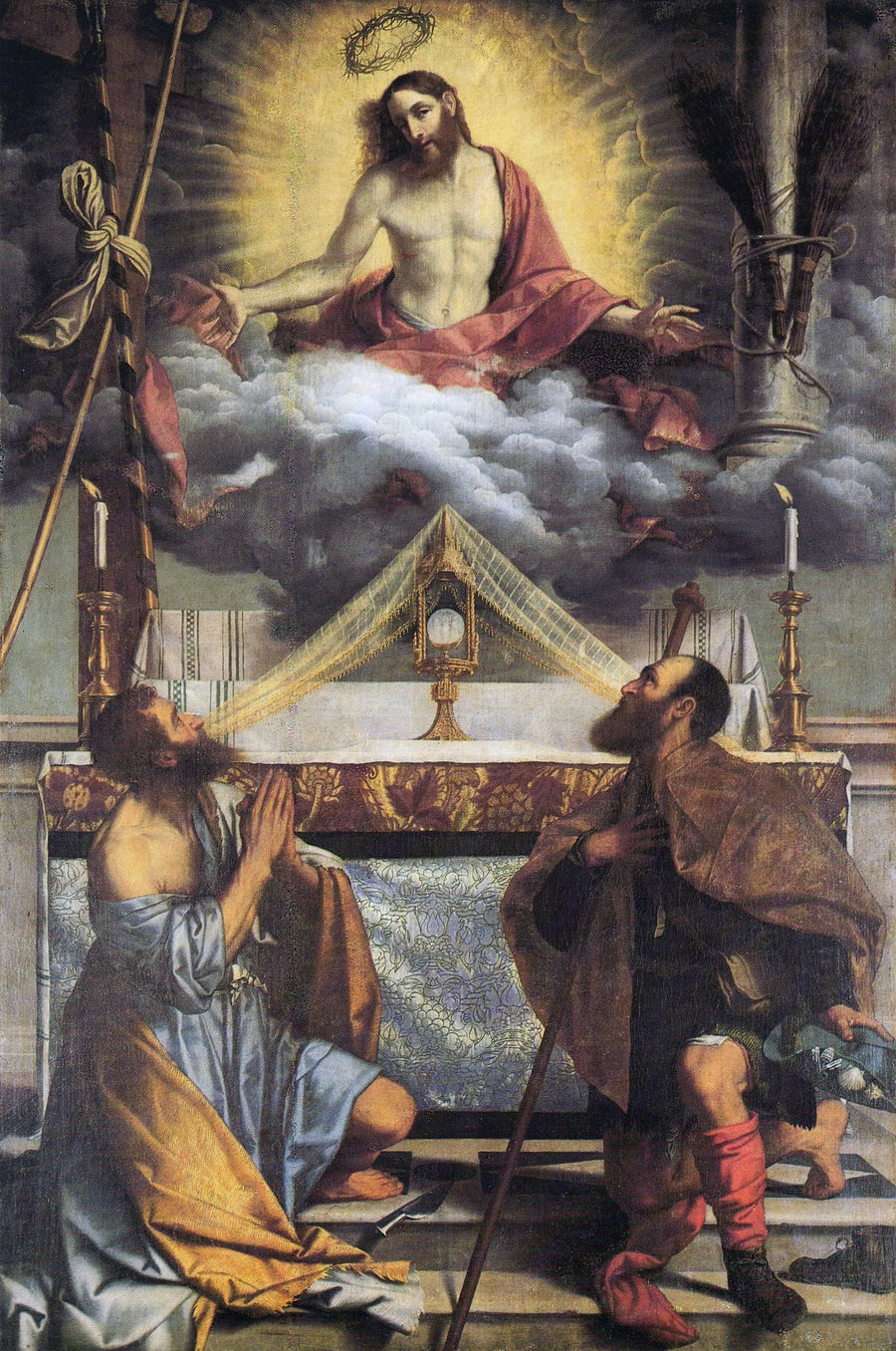 Kristus eucharistian ja pyhimykset Bartolomeus ja Roch - Alessandro Bonvicino