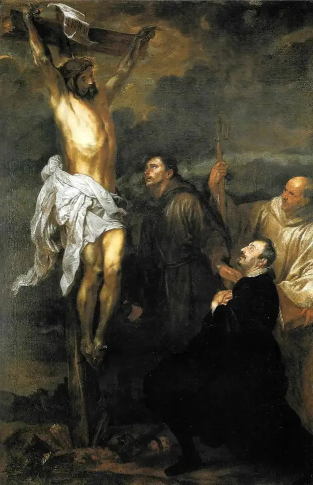 Ristiinnaulittu Kristus rukoiltuna Francesco Oreron, pyhimykset Franciscus ja Bernardus - Antoine van Dyck