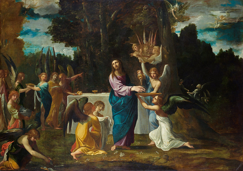 Kristus autiomaassa, enkelten palveluksessa - Ludovico Carracci