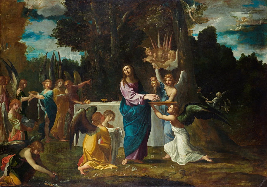 Kristus autiomaassa, enkelten palveluksessa - Ludovico Carracci