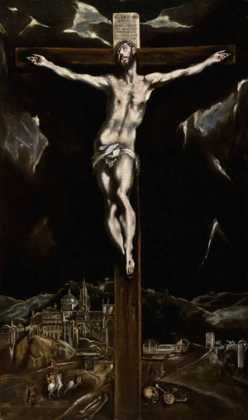 Ristiinnaulittu Kristus ja näkymä Toledoon - El Greco