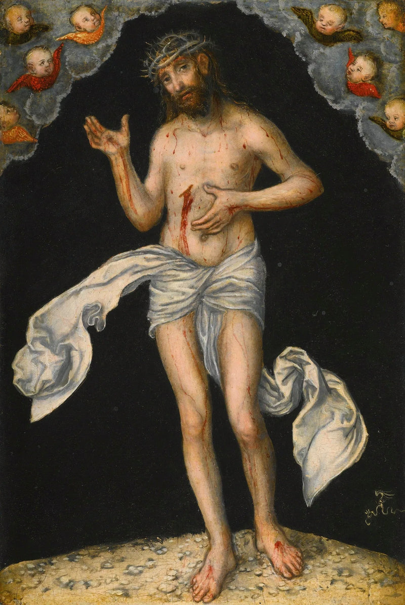 Kristus kärsimyksen ihmisenä, joka näyttää haavansa - Lucas Cranach vanhempi