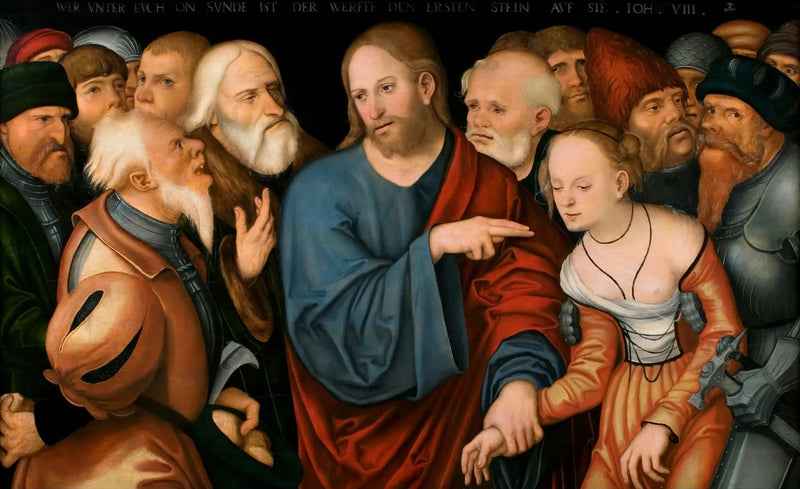 Kristus ja vaimo, joka oli kiinni huorittelusta - Lucas Cranach vanhempi