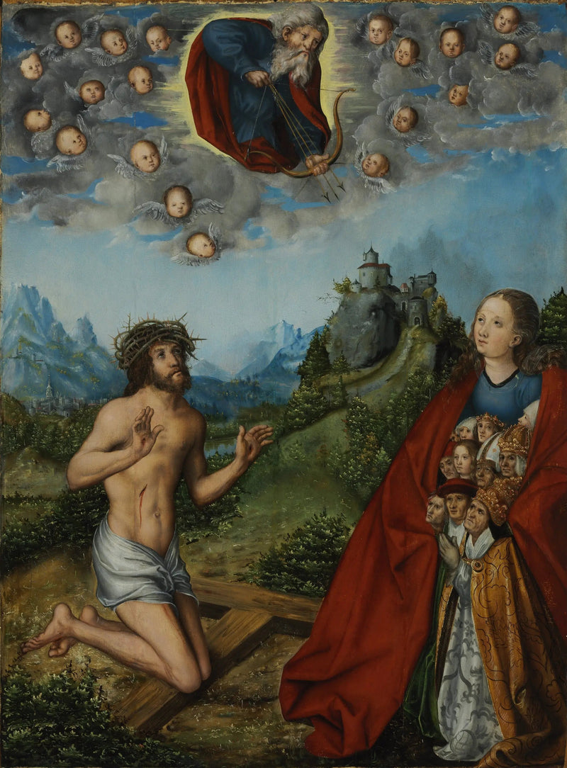 Kristus ja Neitsyt välimiehenä ihmiskunnan puolesta Jumalan Isän edessä - Lucas Cranach vanhempi