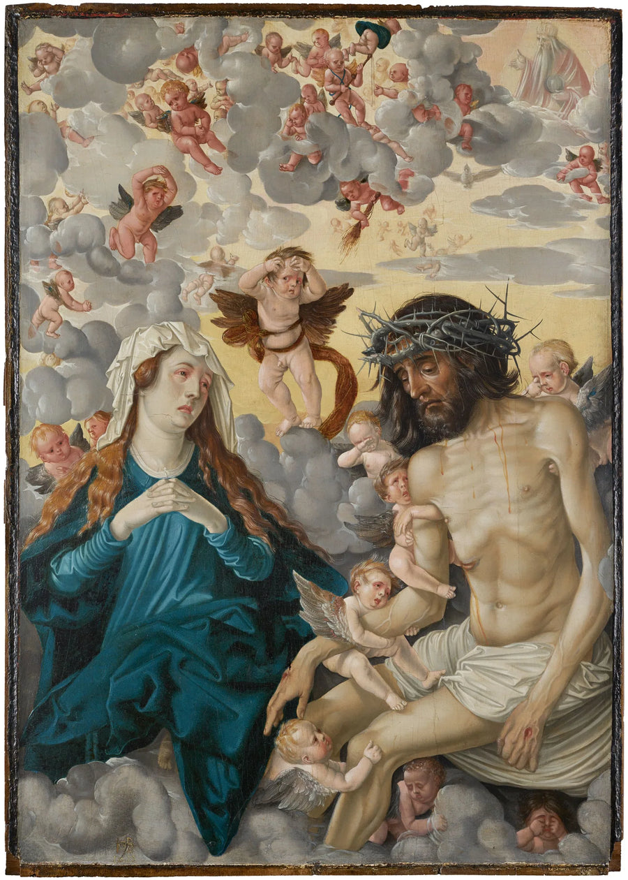 Kristus, kivun mies, itki Marian ja enkeleiden kanssa. - Hans Baldung Grien