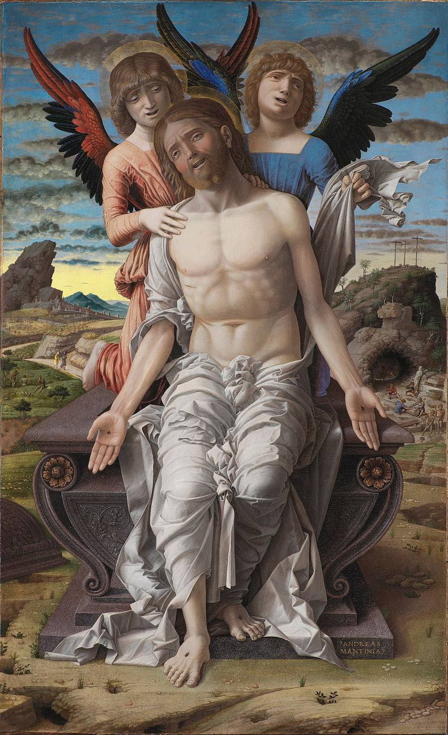 Kristuksen kuolema kannatettuna kahden enkelin avulla - Andrea Mantegna